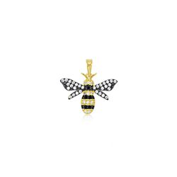 Colourful Black & Yellow CZ Bee Pendant - Sterling Silver